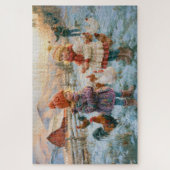 Winterboerderij Kippen Kinderen Rode Schuur Schild Legpuzzel (Verticaal)