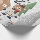 Winterbomen, beren en huis Kerstvakantie Cadeaupapier (Hoek)