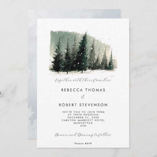 winterbomen berg vakantie bruiloft uitnodiging (Voorkant / Achterkant)
