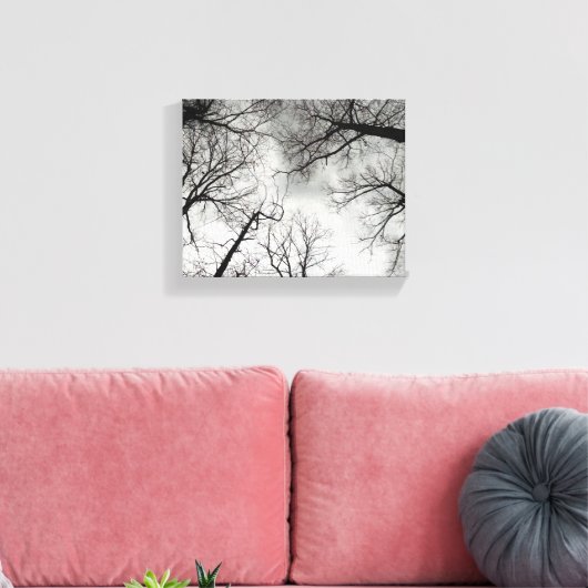 Winterbomen bewolkte lucht canvas afdruk (Insitu (Woonkamer))