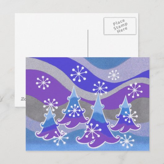 Winterbomen blauw briefkaart (Voorkant / Achterkant)