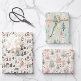 winterbomen bos Girly roze kerst Inpakpapier Vel