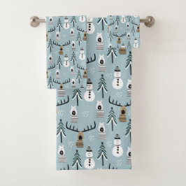 Winterbomen, deers, Beren en sneeuwpoppen Bad Handdoek