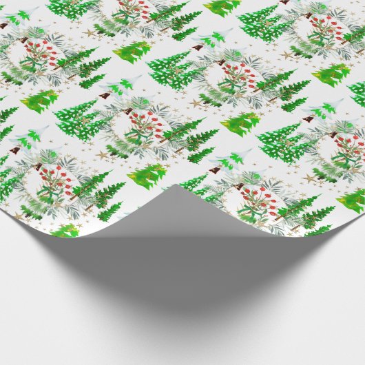 Winterbomen en bessen cadeaupapier (Hoek)