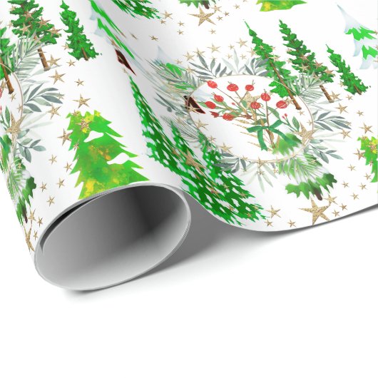 Winterbomen en bessen cadeaupapier (Rol Hoek)