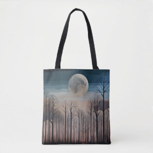 Winterbomen en een volle maan tote bag