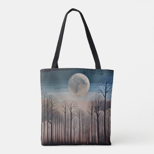 Winterbomen en een volle maan tote bag (Achterkant)