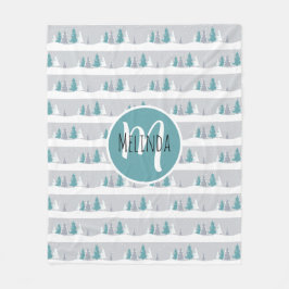 Winterbomen en Sneeuw Lichtgrijs Patroon Fleece Deken