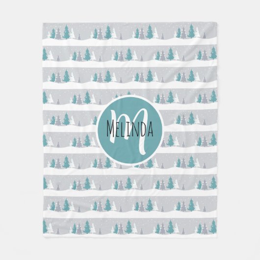 Winterbomen en Sneeuw Lichtgrijs Patroon Fleece Deken (Voorkant)