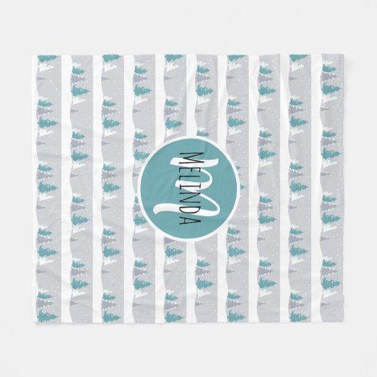 Winterbomen en Sneeuw Lichtgrijs Patroon Fleece Deken (Voorkant (Horizontaal))