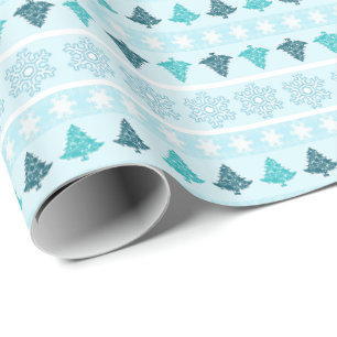 Winterbomen en sneeuwvlokken Patroonblauw Cadeaupapier