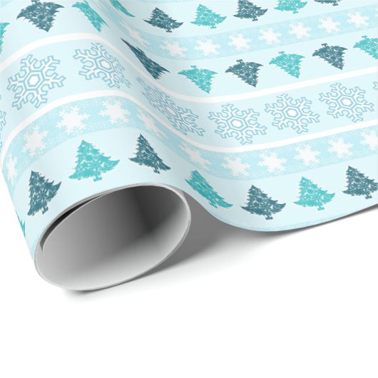 Winterbomen en sneeuwvlokken Patroonblauw Cadeaupapier (Rol Hoek)
