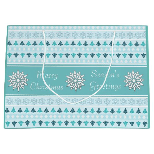 Winterbomen en sneeuwvlokken Patroonblauw Groot Cadeauzakje (Voorkant)