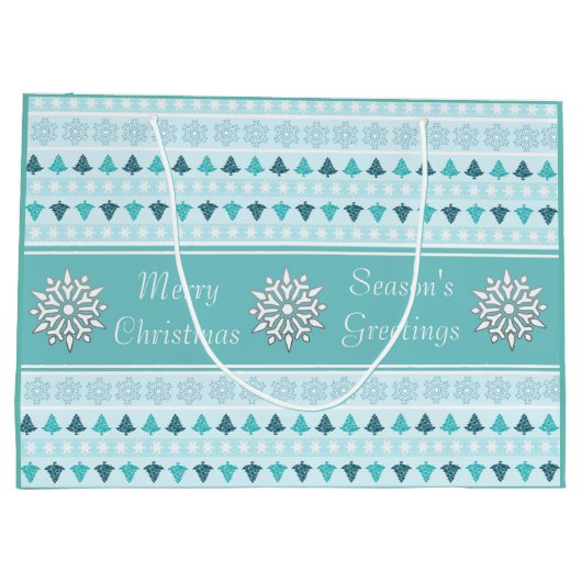 Winterbomen en sneeuwvlokken Patroonblauw Groot Cadeauzakje (Achterkant)