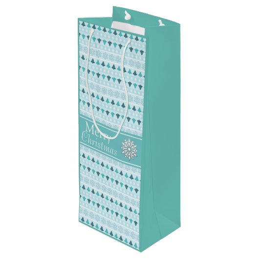 Winterbomen en sneeuwvlokken Patroonblauw Wijn Cadeautas (Achterkant Gekanteld)