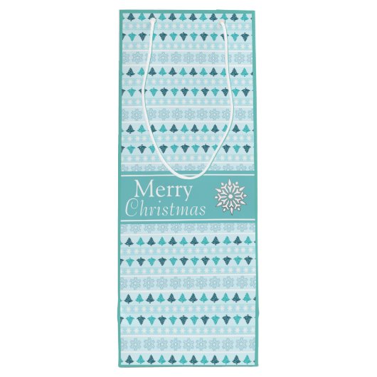 Winterbomen en sneeuwvlokken Patroonblauw Wijn Cadeautas (Achterkant)