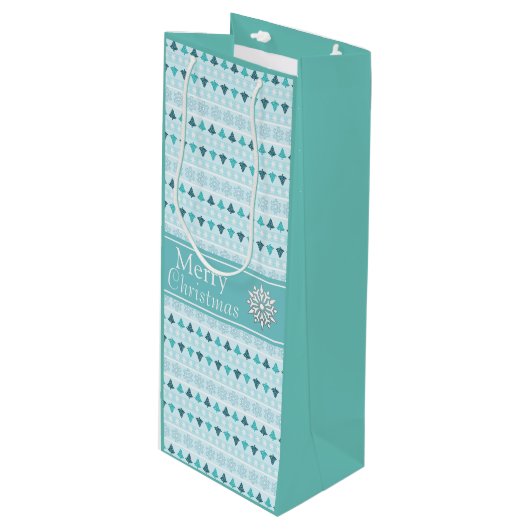 Winterbomen en sneeuwvlokken Patroonblauw Wijn Cadeautas (Voorkant Gekanteld)