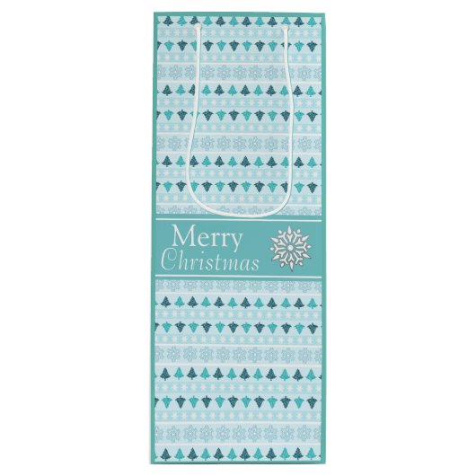 Winterbomen en sneeuwvlokken Patroonblauw Wijn Cadeautas (Voorkant)