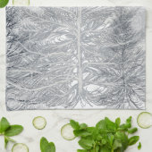 Winterbomen en zon, Frosty Black en White Theedoek (Gevouwen)