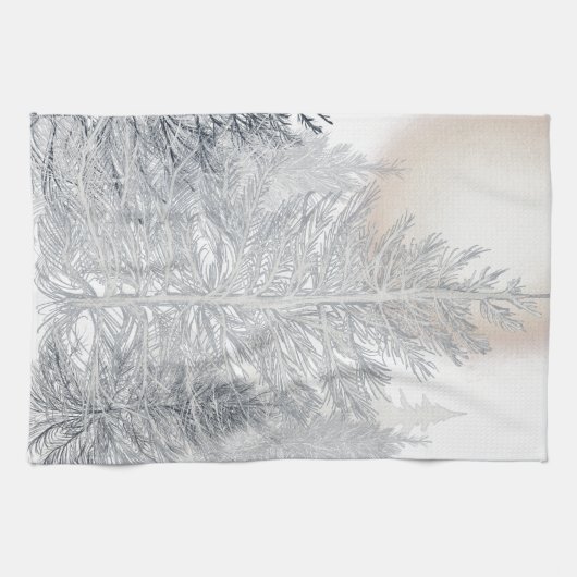 Winterbomen en zon, Frosty Black en White Theedoek (Horizontaal)