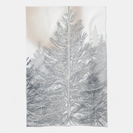Winterbomen en zon, Frosty Black en White Theedoek
