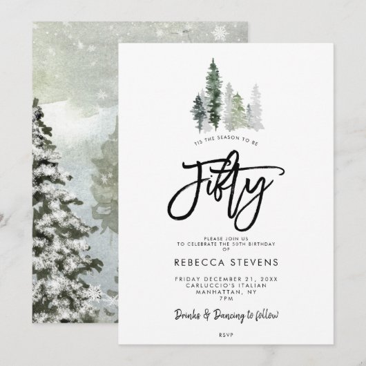 Winterbomen feestelijke 50ste verjaardag uitnodigi kaart (Voorkant / Achterkant)