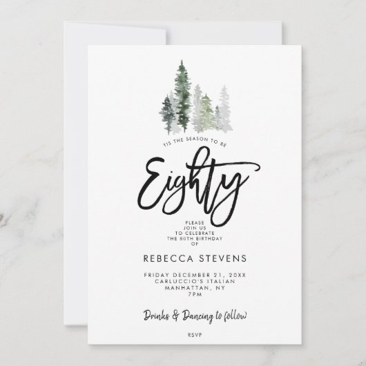 Winterbomen feestelijke 80ste verjaardag uitnodigi kaart (Voorkant)