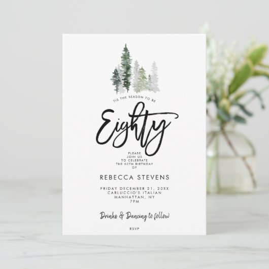 Winterbomen feestelijke 80ste verjaardag uitnodigi kaart (Staand voorkant)