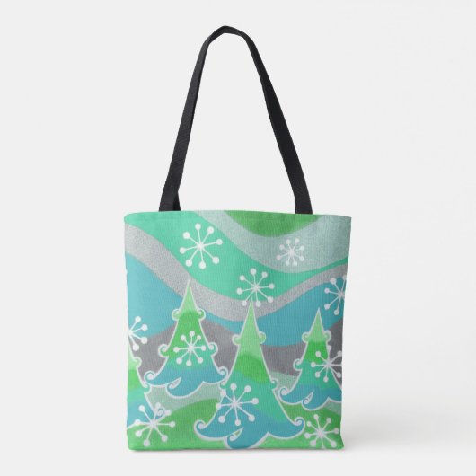 Winterbomen Groen over de hele canvas tas (Achterkant)