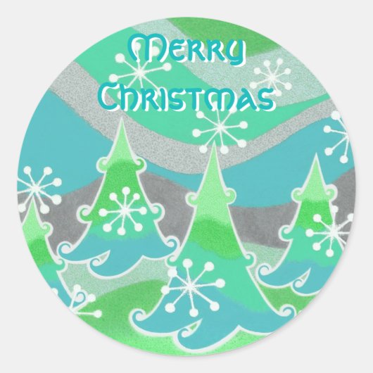 Winterbomen Groen 'Vrolijk kerstfeest' rond sticke Ronde Sticker (Voorkant)