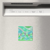 Winterbomen, groene fridge magnet vierkant (Insitu (Vaatwasser))