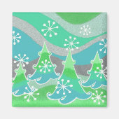 Winterbomen, groene fridge magnet vierkant (Voorkant)
