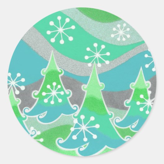 Winterbomen groene ronde sticker (Voorkant)