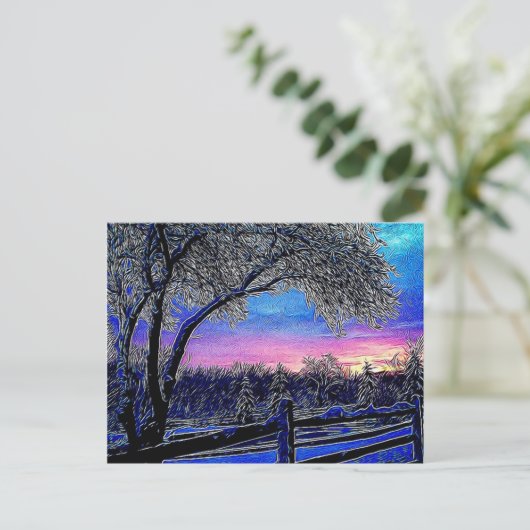 Winterbomen Impressionisme Sunrise Landschap Briefkaart (Staand voorkant)