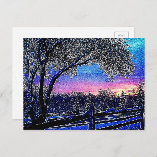 Winterbomen Impressionisme Sunrise Landschap Briefkaart (Voorkant / Achterkant)