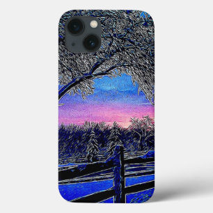 Winterbomen Impressionisme Sunrise Landschap iPhone 13 Hoesje
