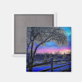 Winterbomen Impressionisme Sunrise Landschap Magneet (Voorkant / Achterkant)