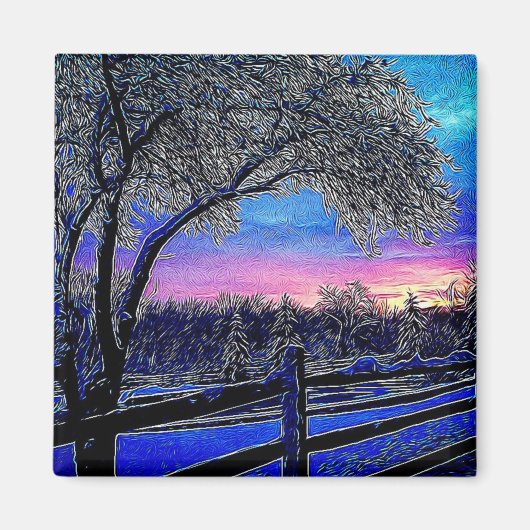 Winterbomen Impressionisme Sunrise Landschap Magneet (Voorkant)