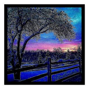 Winterbomen Impressionisme Sunrise Landschap Poster