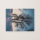 Winterbomen in de schemerblauwe hemel legpuzzel (Horizontaal)