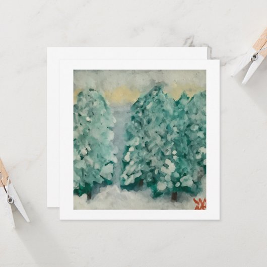 Winterbomen in de sneeuw kaart (Voorkant / Achterkant in situ)