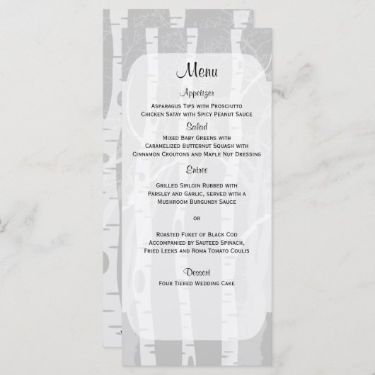 Winterbomen in Grijs Bruiloft Menu (Voorkant / Achterkant)