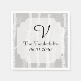 Winterbomen in grijs monogram bruiloft servetten