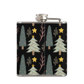 Winterbomen Kerstbos Patroon Zwart Groen Heupfles (Achterkant)