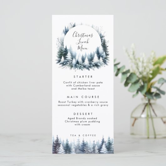 winterbomen kerstlunch menu kaarten (Staand voorkant)