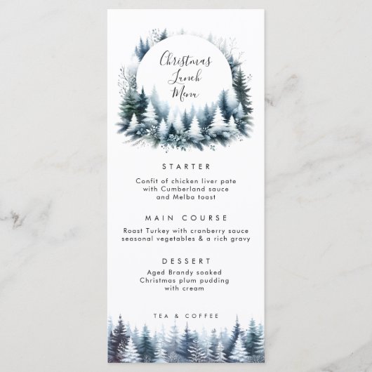 winterbomen kerstlunch menu kaarten (Voorkant)