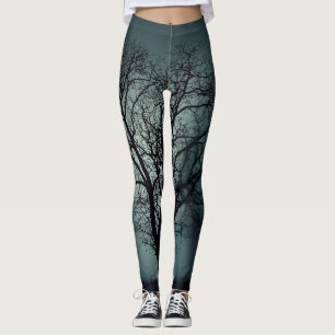 Winterbomen Leggings Donkere Blauwgroen met zwarte