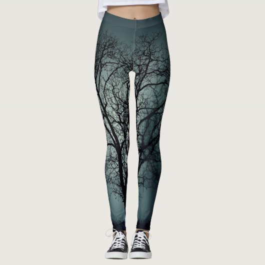 Winterbomen Leggings Donkere Blauwgroen met zwarte (Voorkant)