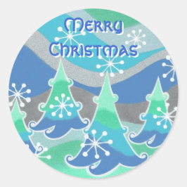 Winterbomen met de rondsticker "Merry Kerstmis" Ronde Sticker