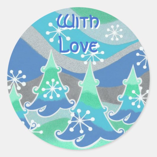 Winterbomen "met liefde", ronde sticker (Voorkant)